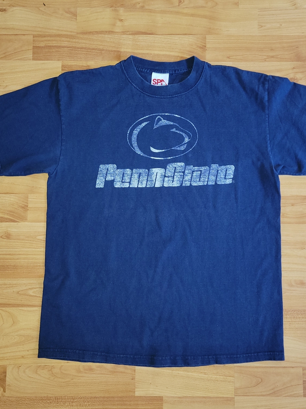 Vintage Penn State NCAA Navy Blue Faded Logo Crewneck Tee Made In USA, 90s Large